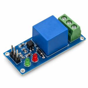 Single channel relay module with blue relay and screw terminals